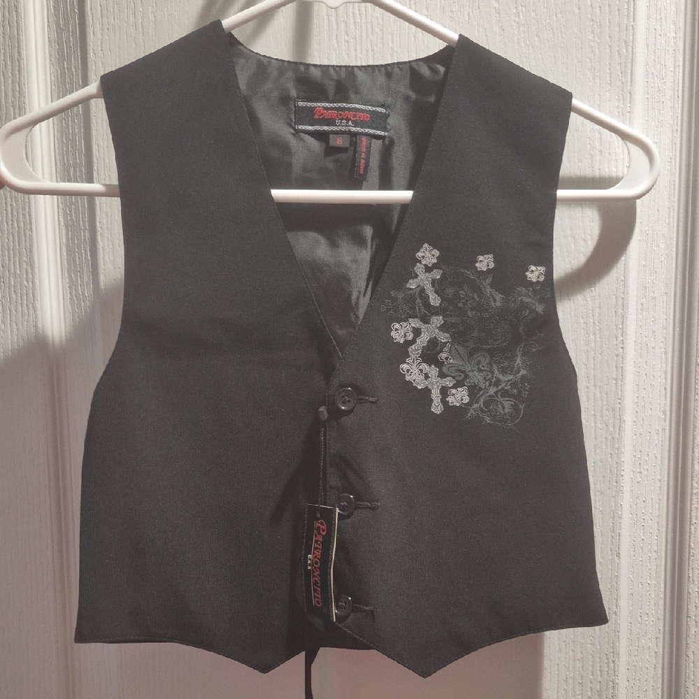 Black Embroidered Kids Vest